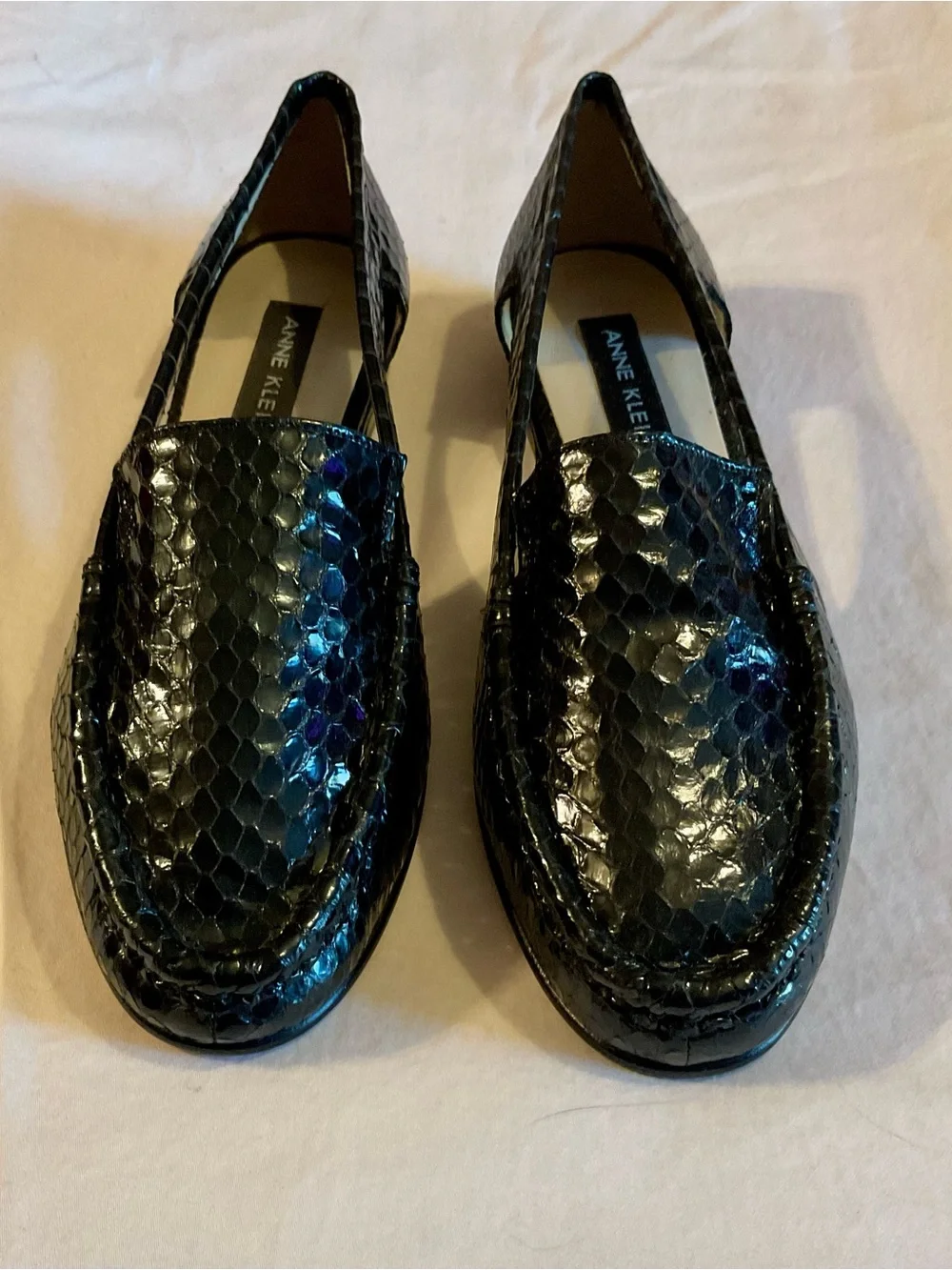 Vintage Anne Klein Black Leather Snakeskin D’Orsay Flats